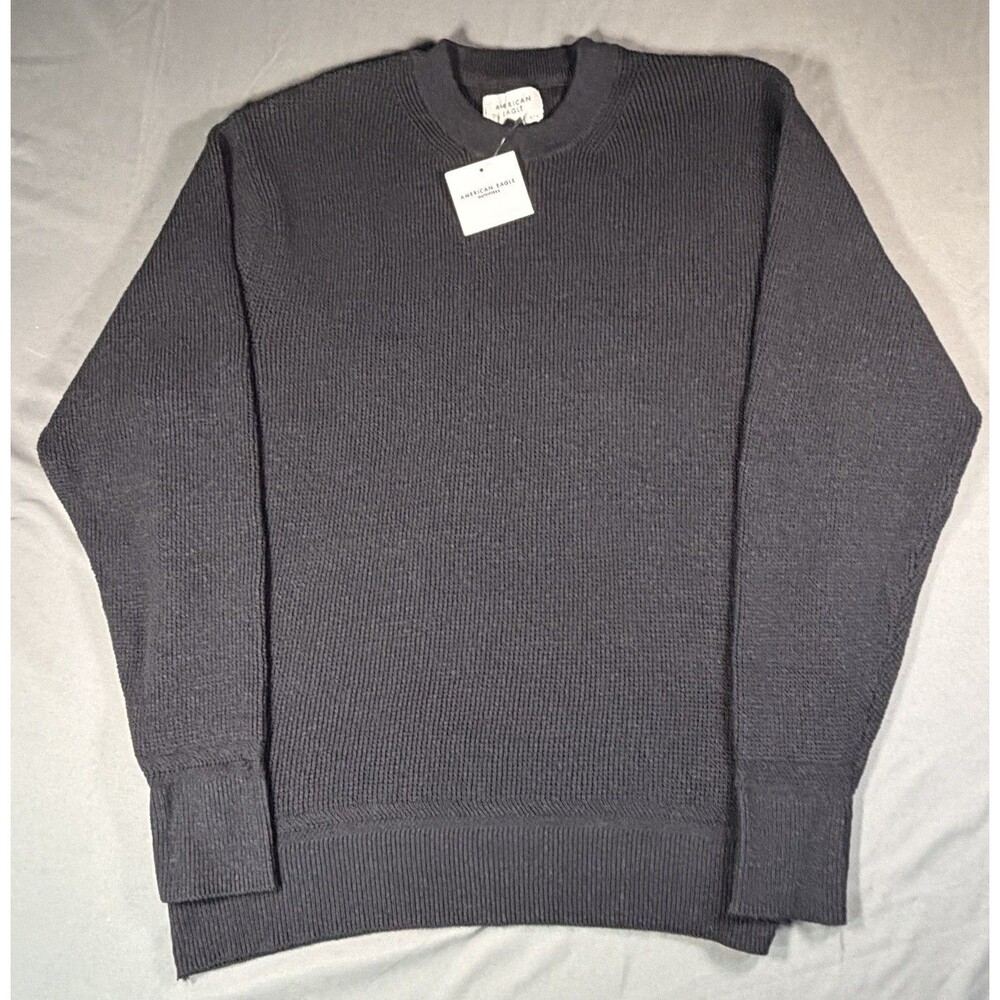 NWT American Eagle Knit Pullover Sweater Women's Size XS Black Crew Neck Texture